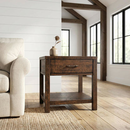 Transitional End Table with Drawer, Wood Accent Side Table for Living Room,Brown