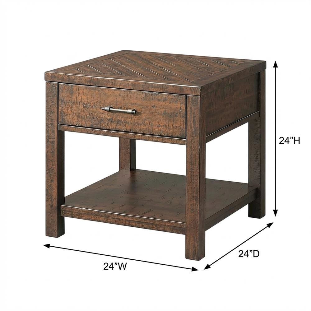 Transitional End Table with Drawer, Wood Accent Side Table for Living Room,Brown