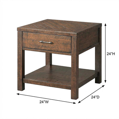 Transitional End Table with Drawer, Wood Accent Side Table for Living Room,Brown