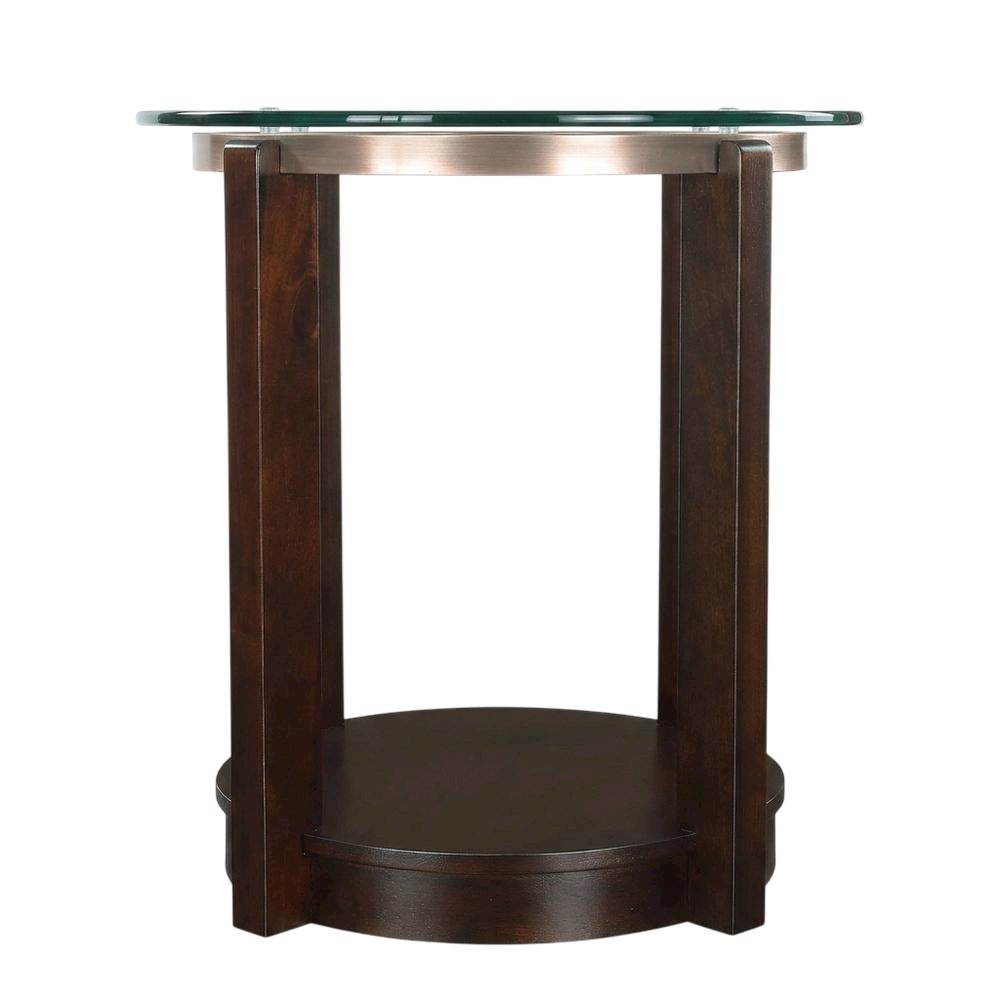 Glam End Table with Glass Top, Modern Accent Side Table for Living Room,Brown