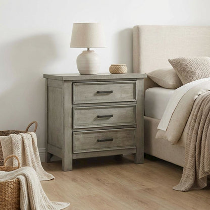 Drift Grey Nightstand with 3 Drawers and Transitional Style