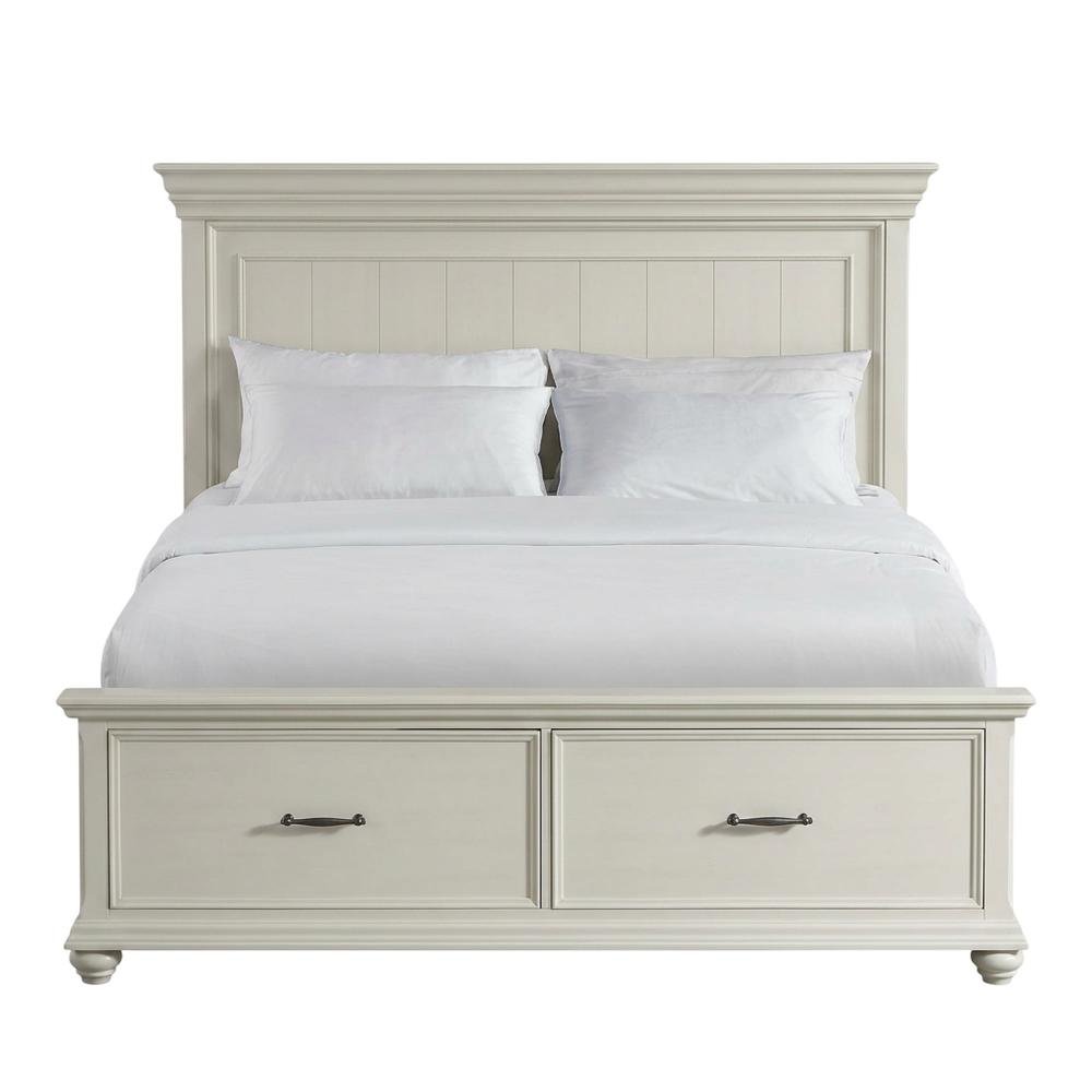 King Platform Storage Bed with Drawers, Traditional Wood Bed Frame,White