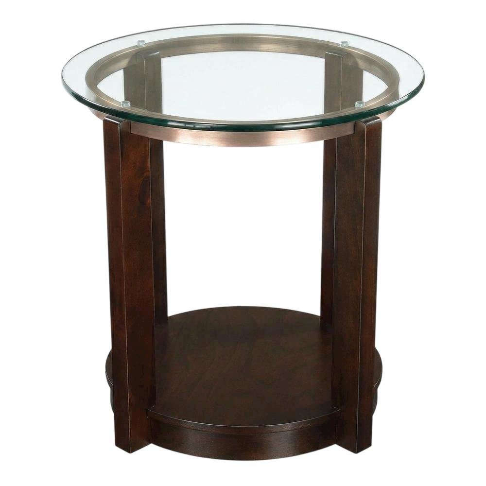 Glam End Table with Glass Top, Modern Accent Side Table for Living Room,Brown