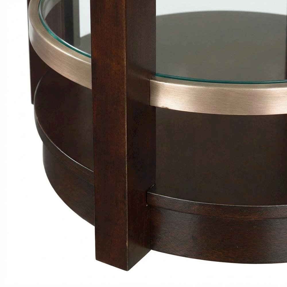 Glam End Table with Glass Top, Modern Accent Side Table for Living Room,Brown