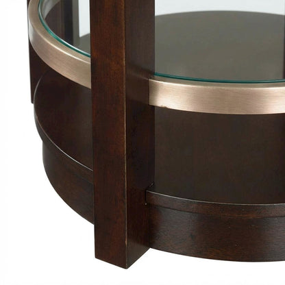 Glam End Table with Glass Top, Modern Accent Side Table for Living Room,Brown