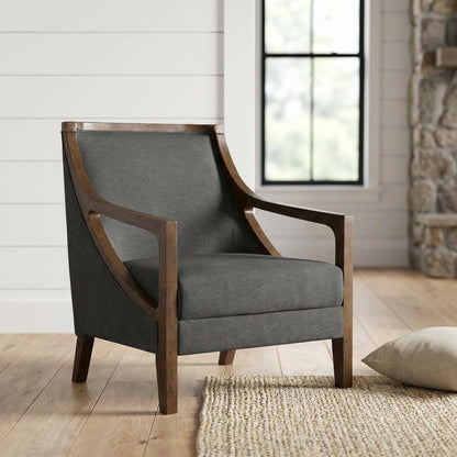 Transitional Upholstered Accent Chair with Spring Seat for Living Room,Gray