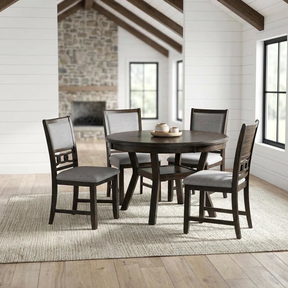 5-Piece Dining Set with Upholstered Side Chairs, Transitional Dining Room,Brown