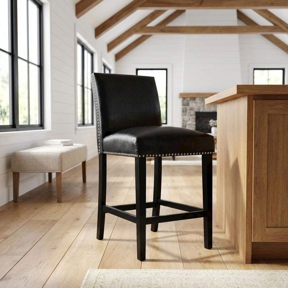 Upholstered Counter Height Side Chair, Transitional Accent Chair,Black, Set of 2