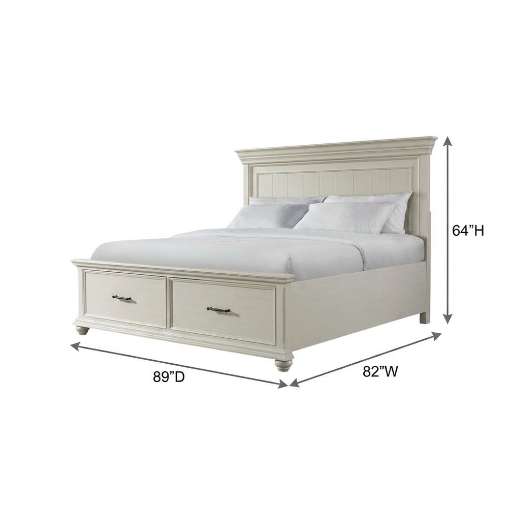 King Platform Storage Bed with Drawers, Traditional Wood Bed Frame,White