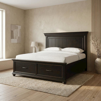 King Platform Storage Bed with Drawers, Traditional Wood Bed Frame,Black
