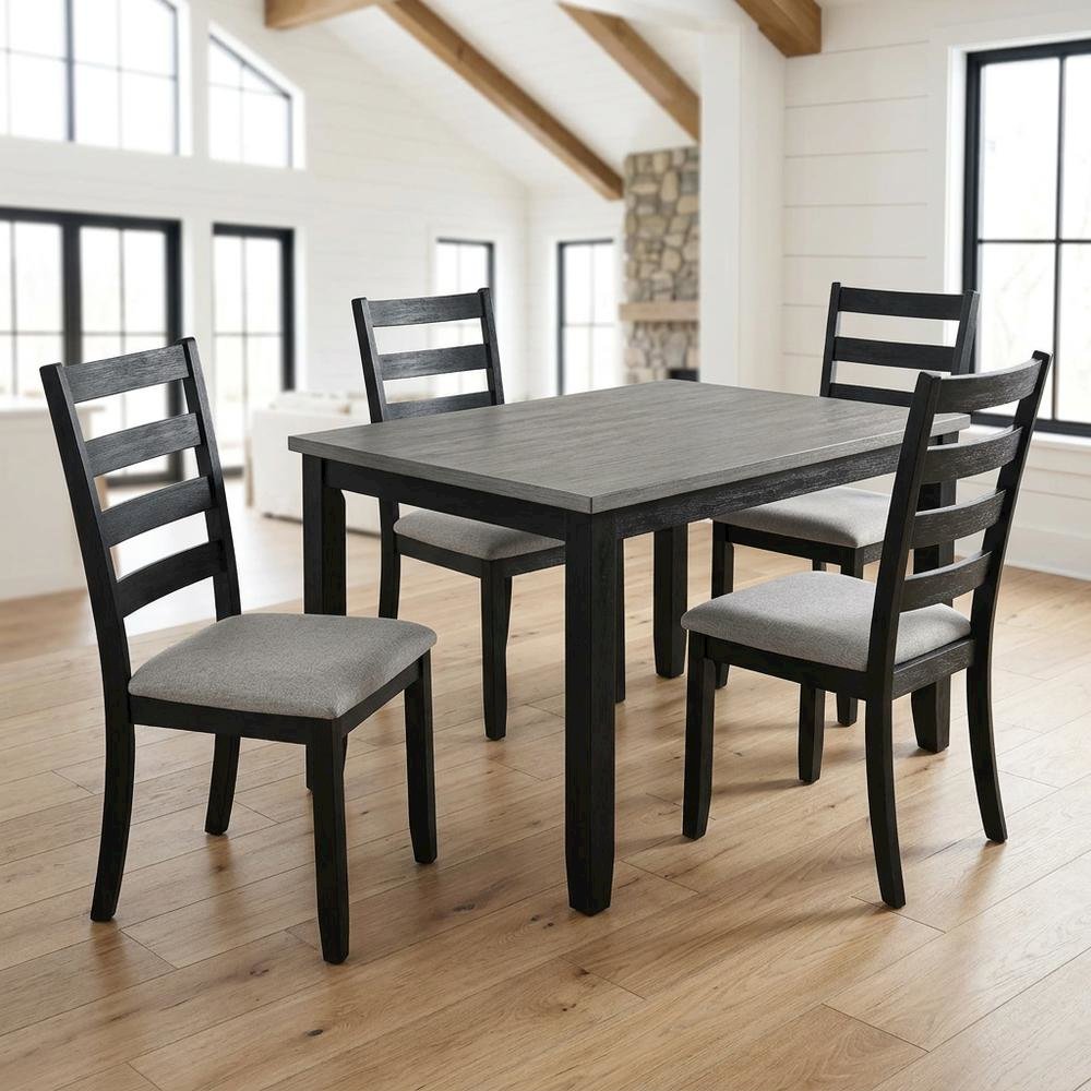 Farmhouse 5-Piece Dining Set, Polyester Upholstered Chairs for Dining Room