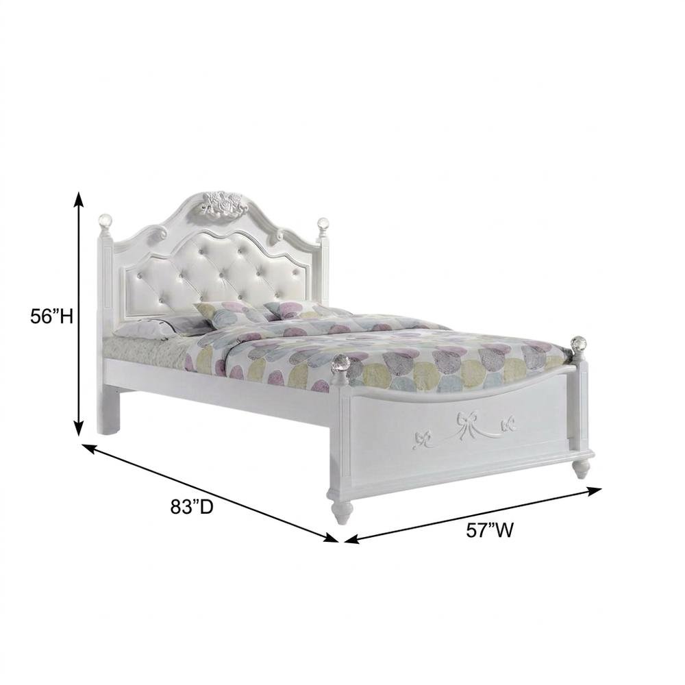 Okume Wood Full Platform Bed Frame with Headboard, Traditional Style, White