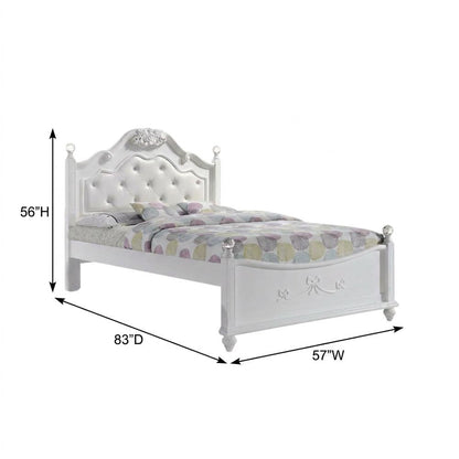 Okume Wood Full Platform Bed Frame with Headboard, Traditional Style, White