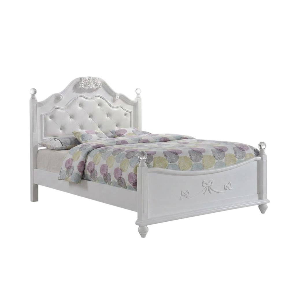 Okume Wood Full Platform Bed Frame with Headboard, Traditional Style, White