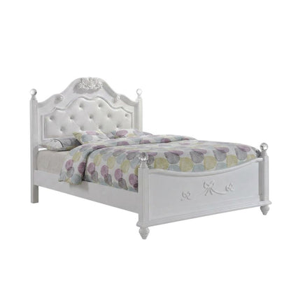 Okume Wood Full Platform Bed Frame with Headboard, Traditional Style, White