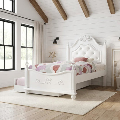 Okume Twin Platform Bed with Storage Trundle, Twin Bed with Storage, White