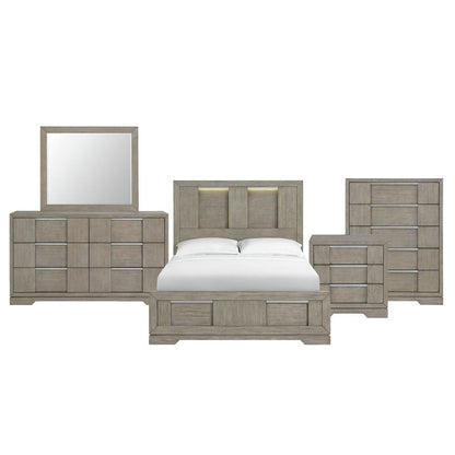 Argo Queen Panel 5PC Bedroom Set with LED in Grey