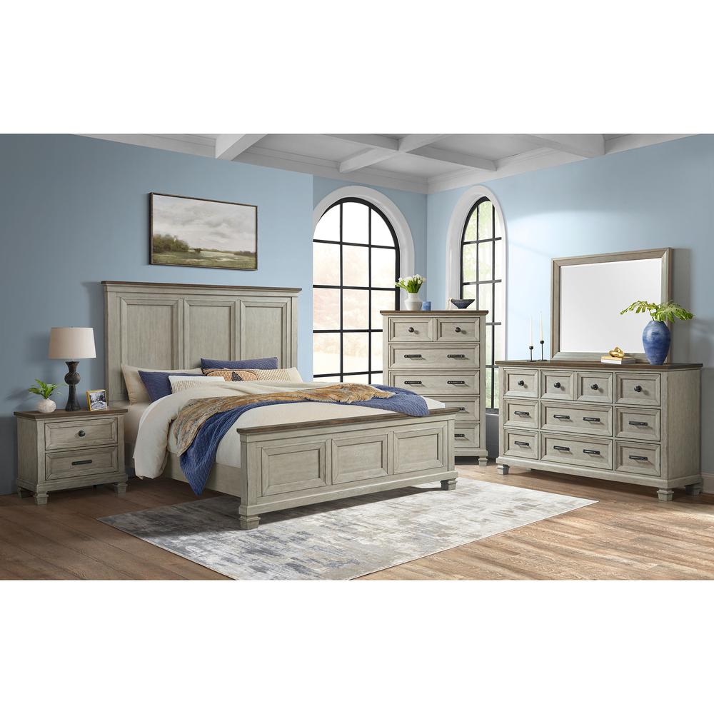 Bloomfield 2-Drawer Nightstand with USB in Medium Brown and Washed Stone
