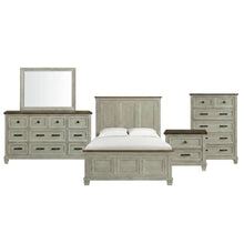 Acacia Panel Queen Bed, Mirror, and Nightstand Farmhouse Set, Medium Brown