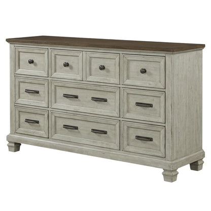 Acacia Panel Queen Bed, Mirror, and Nightstand Farmhouse Set, Medium Brown