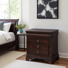 Elegant Wooden Nightstand with Drawer in Cherry Finish, Dark Wood Design