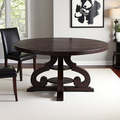 Brown Round Dining Table for Kitchen and Dining Room, Seats Four Comfortably
