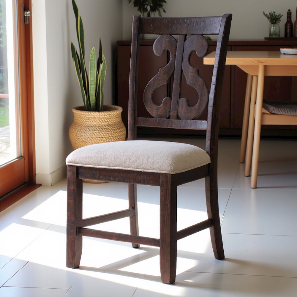 Brown Wooden Swirl Back Side Chairs for Kitchen and Dining Rooms