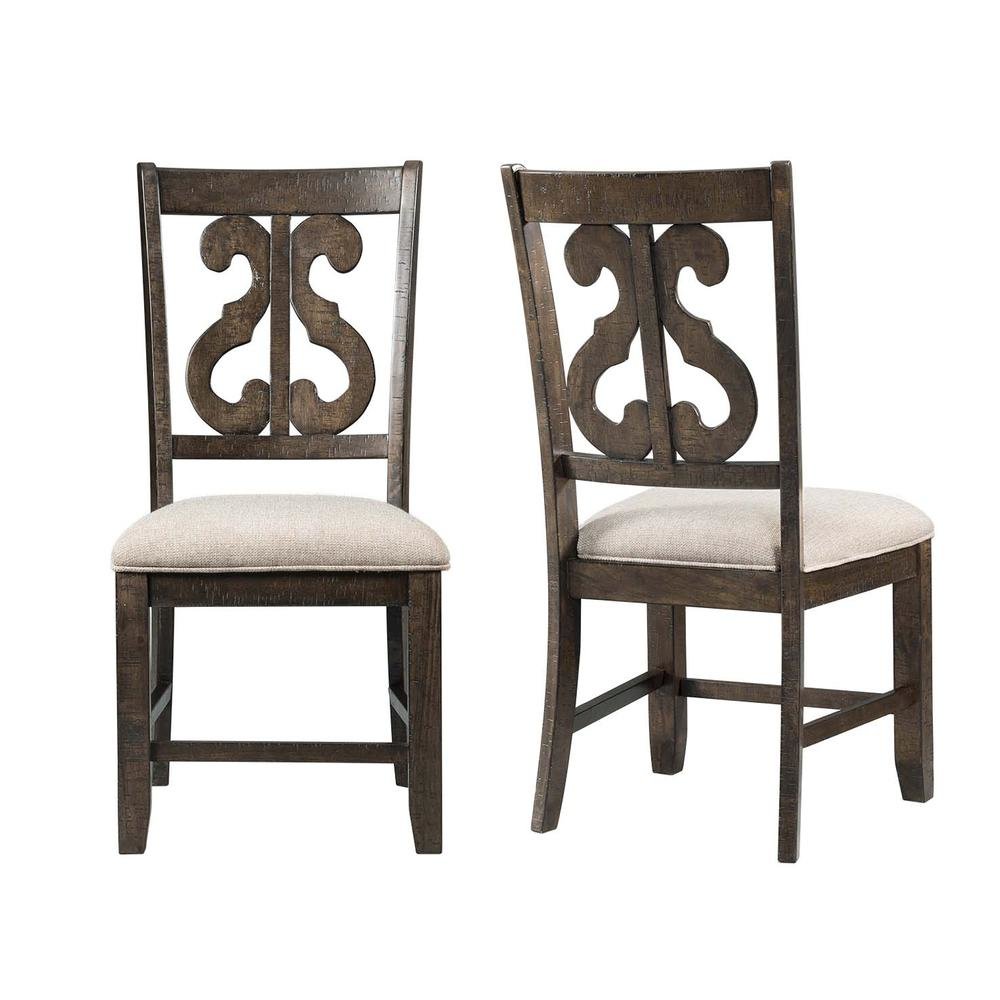Brown Wooden Swirl Back Side Chairs for Kitchen and Dining Rooms