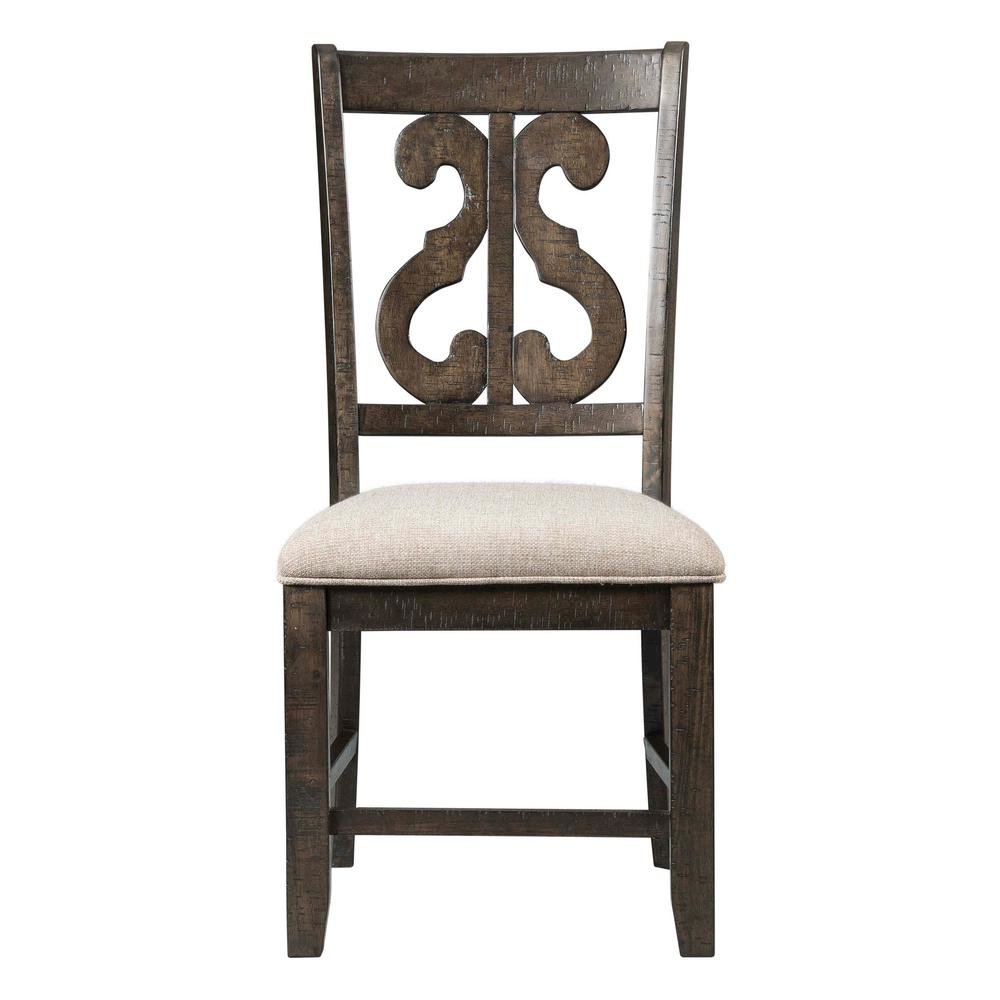 Brown Wooden Swirl Back Side Chairs for Kitchen and Dining Rooms