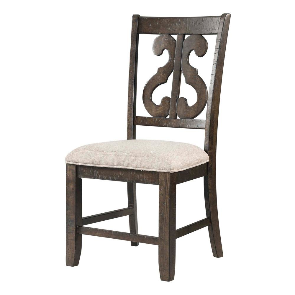 Brown Wooden Swirl Back Side Chairs for Kitchen and Dining Rooms