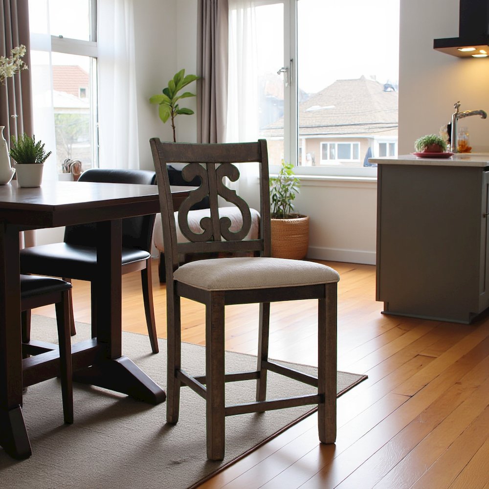 Swirl Back Wooden Dining Chairs for Kitchen and Dining in Brown Finish