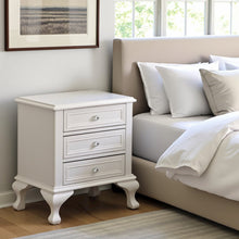White Vintage 3-Drawer Nightstand with Acrylic Knobs