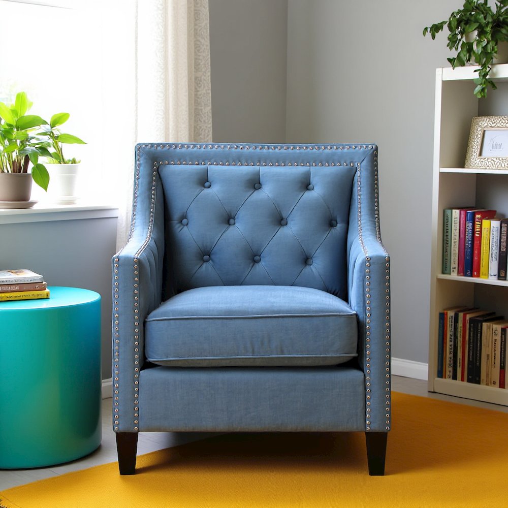 Marine Blue Upholstered Accent Chair for Living Room or Bedroom Seating