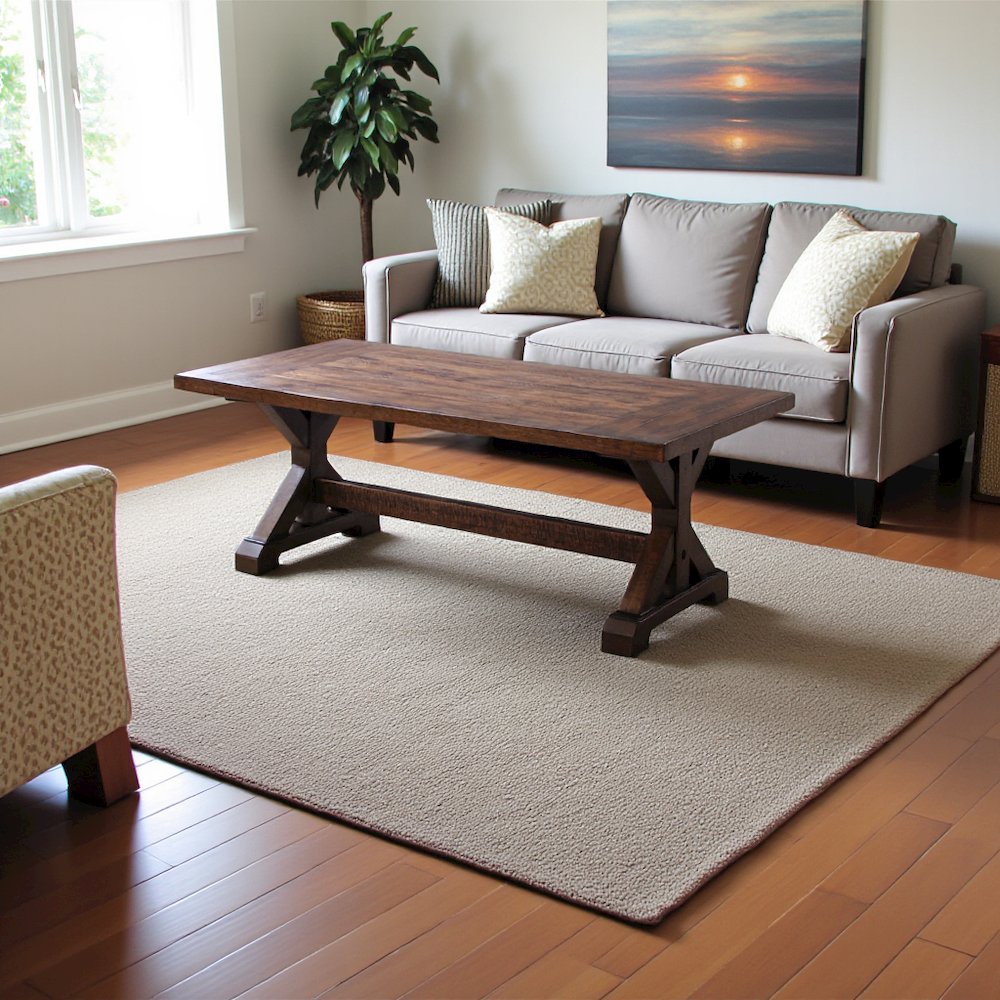 Brown Acacia Veneer Trestle Coffee Table