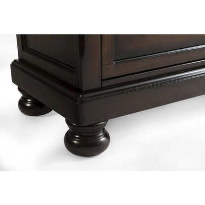Wooden Nightstand with USB, Cherry Veneer, and Dark Metal Finish Knobs