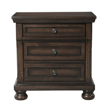 Wooden Nightstand with USB, Cherry Veneer, and Dark Metal Finish Knobs
