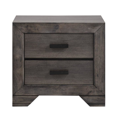 Gray Oak 2-Drawer Wooden Nightstand for Modern Bedroom Furniture