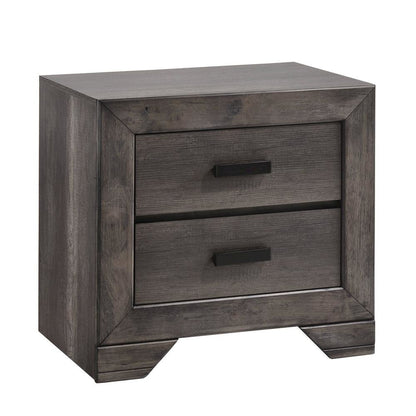 Gray Oak 2-Drawer Wooden Nightstand for Modern Bedroom Furniture