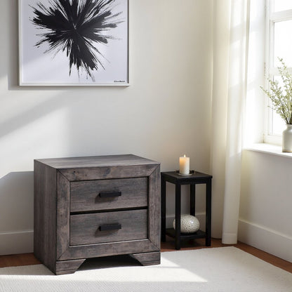 Gray Oak 2-Drawer Wooden Nightstand for Modern Bedroom Furniture
