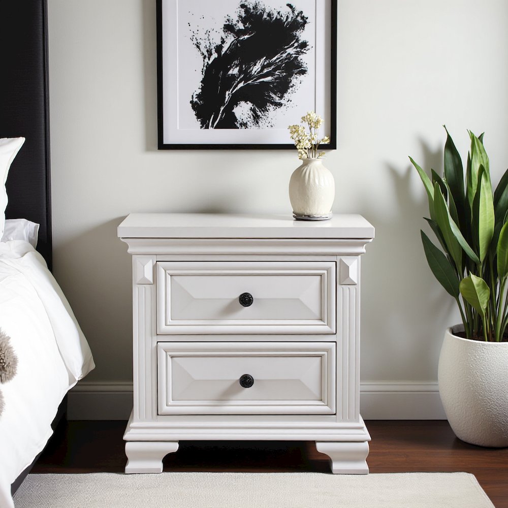 White 2-Drawer Wood Nightstand for Bedrooms and Small Spaces
