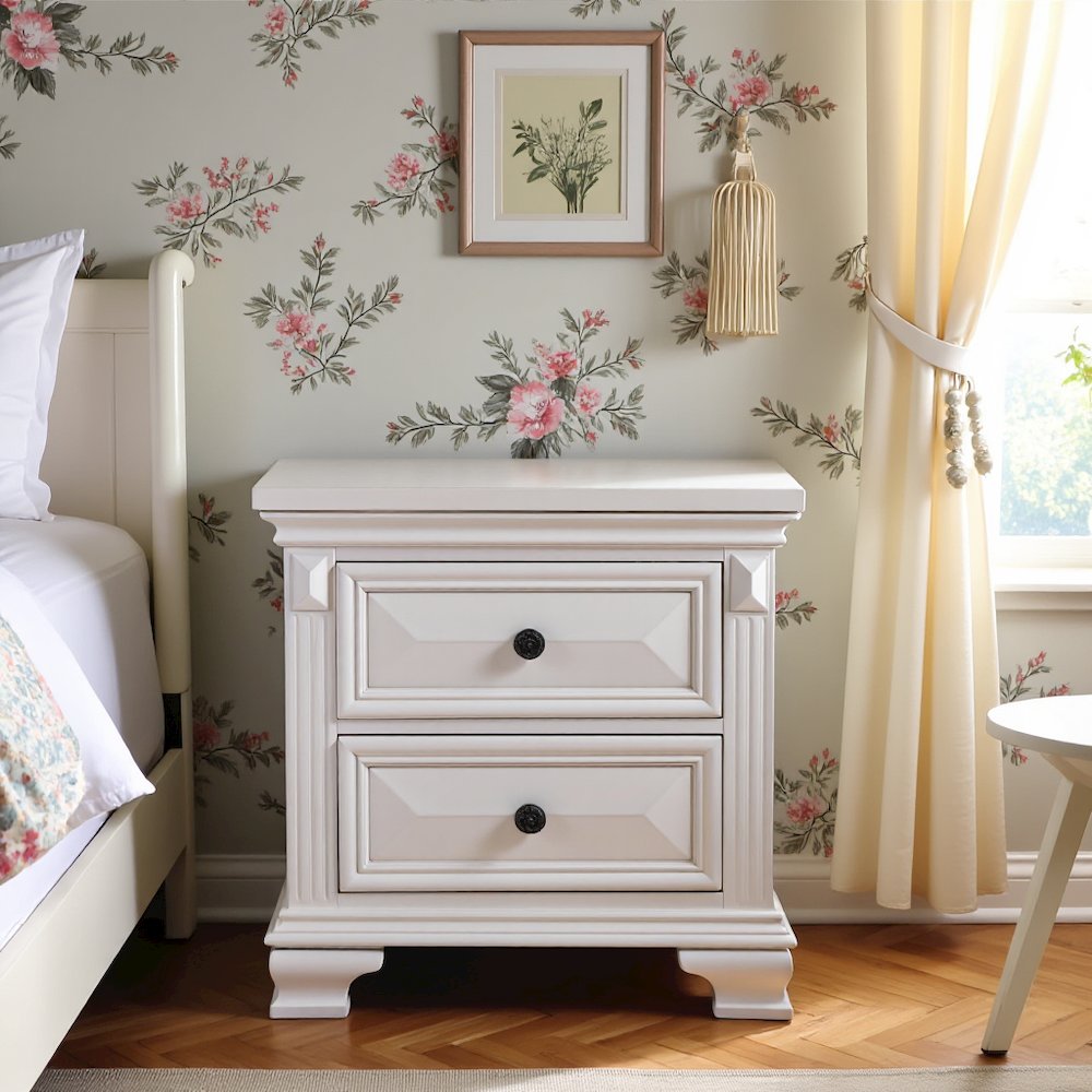 White 2-Drawer Wood Nightstand for Bedrooms and Small Spaces