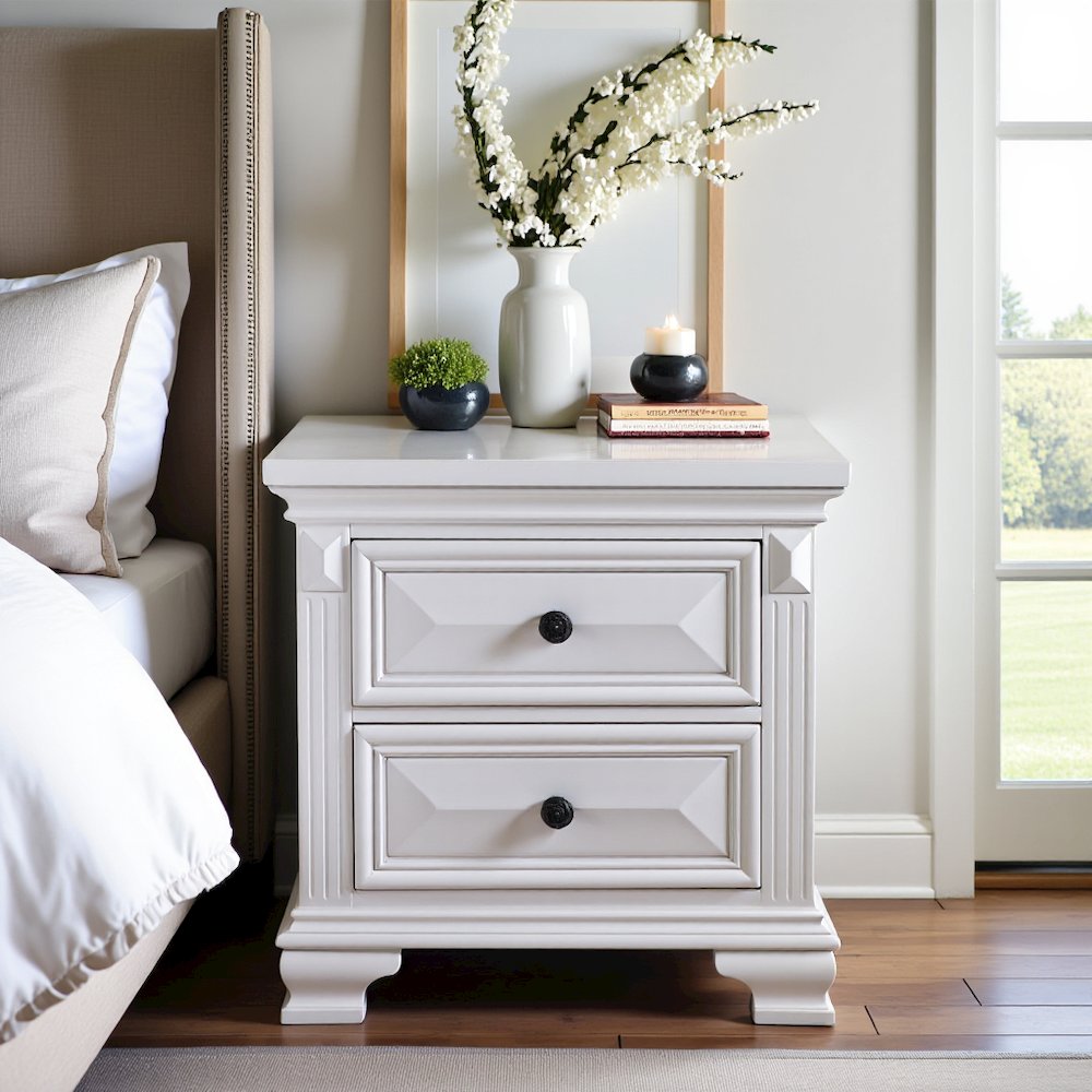 White 2-Drawer Wood Nightstand for Bedrooms and Small Spaces