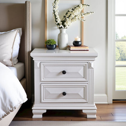 White 2-Drawer Wood Nightstand for Bedrooms and Small Spaces
