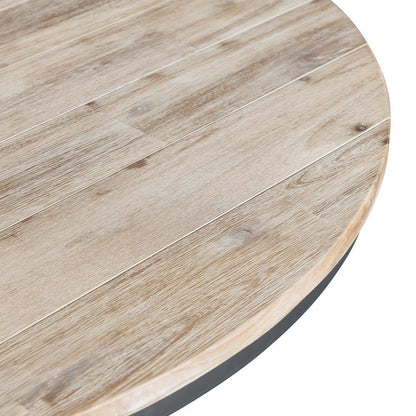 Round Beach Dining Table with Acacia Wood and Metal Base for Kitchens