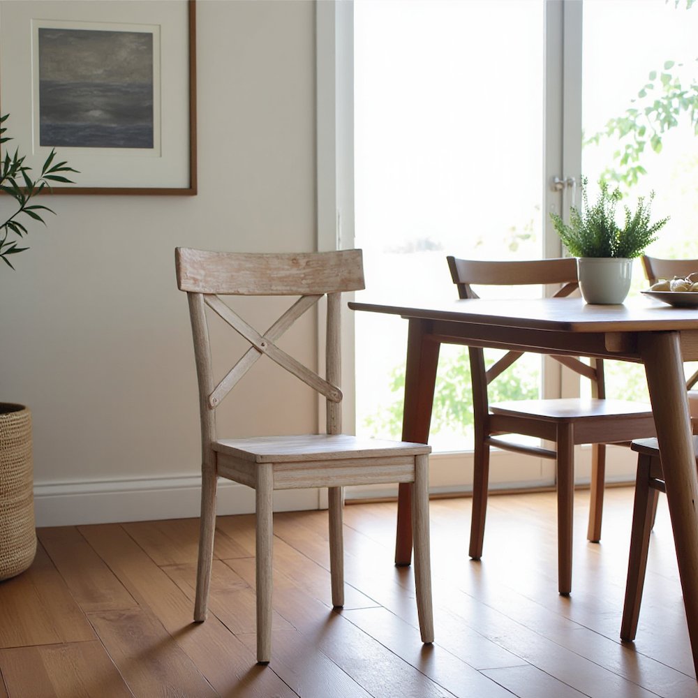 Beach-Tone Acacia Wooden X-Back Chair Set