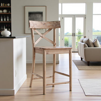 Beach Acacia Metal Counter Height Stool with Back