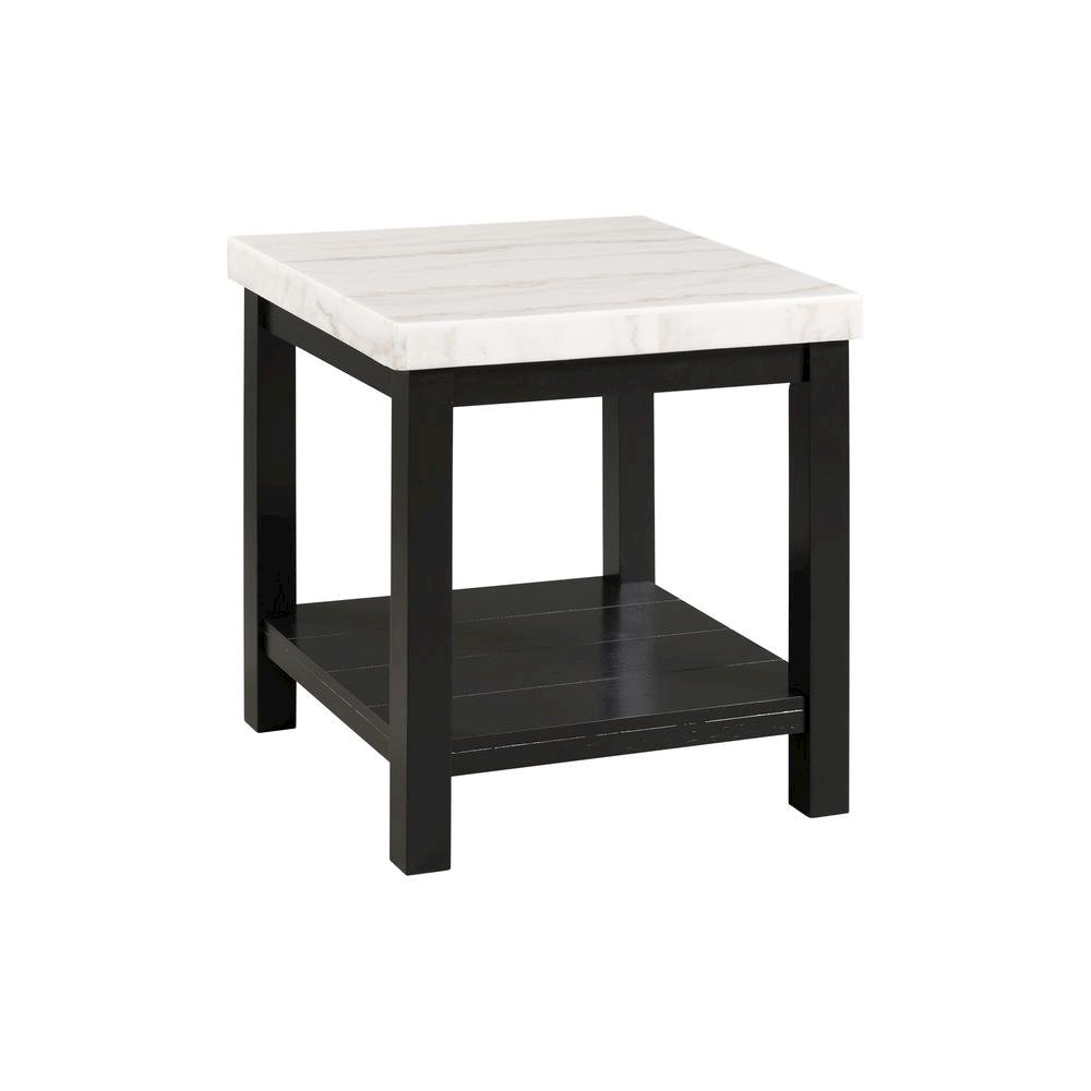 White Marble Square Console Table with Acacia Base for Living Room