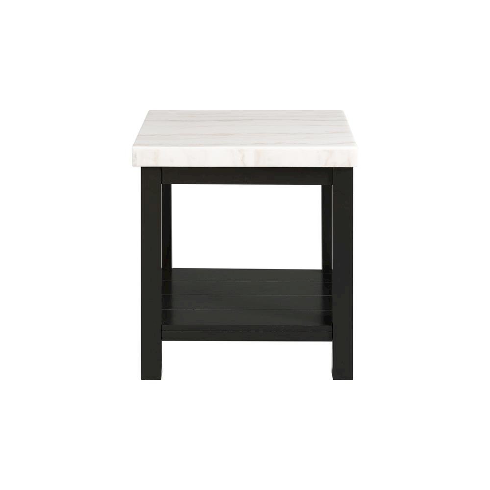 White Marble Square Console Table with Acacia Base for Living Room