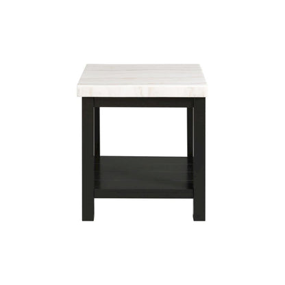 White Marble Square Console Table with Acacia Base for Living Room