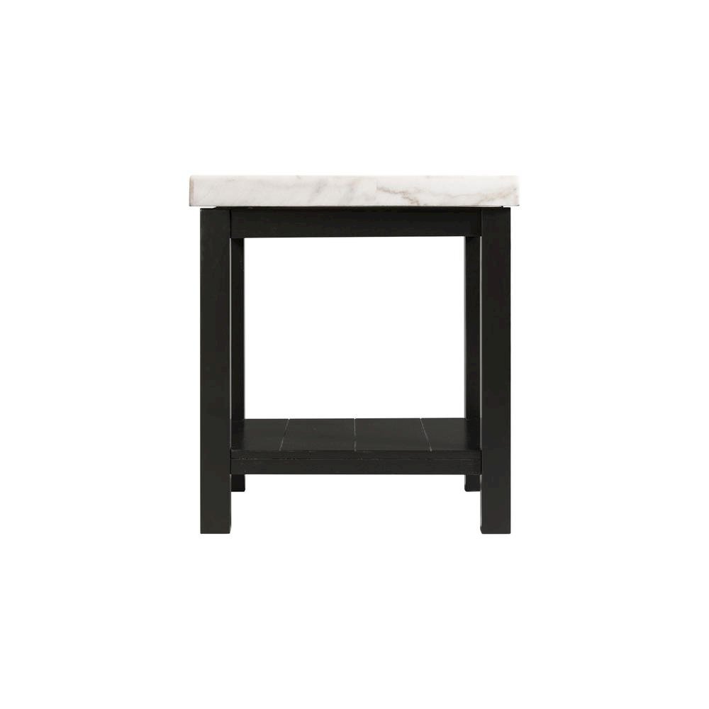 White Marble Square Console Table with Acacia Base for Living Room